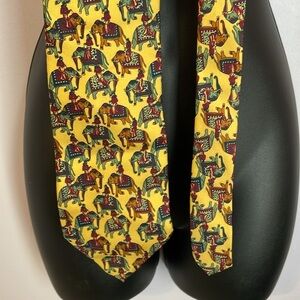 Umberto Scolari Silk Asian Elephant Riders Yellow Necktie Tie